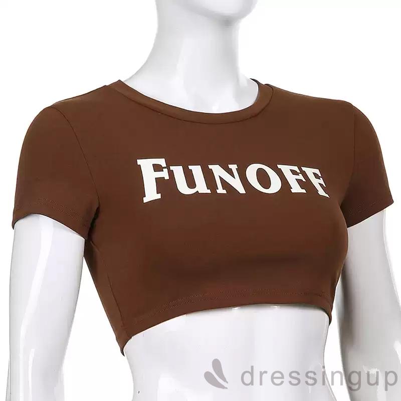DRESSINGUP-Áo thun cổ tròn tay ngắn in chữ phong cách thời trang dành cho nữ