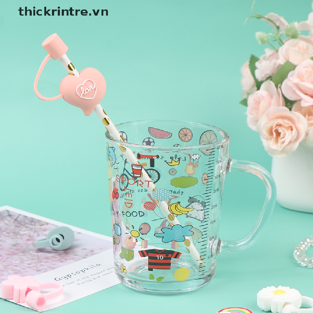 1 Nắp Đậy Ống Hút Bằng Silicone 6-8mm Họa Tiết Hoạt Hình Dễ Thương