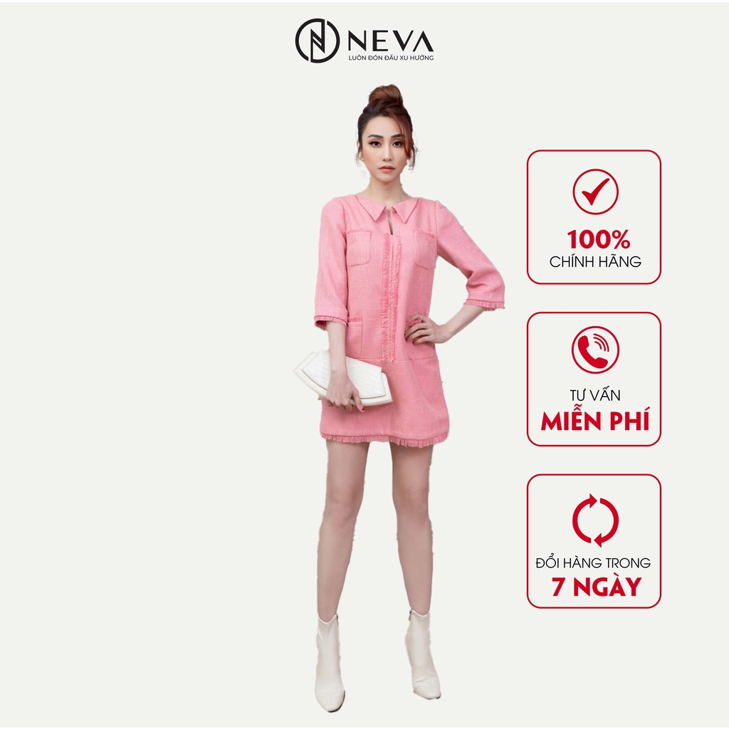 Đầm tweed hồng tay lỡ NEVA W480097