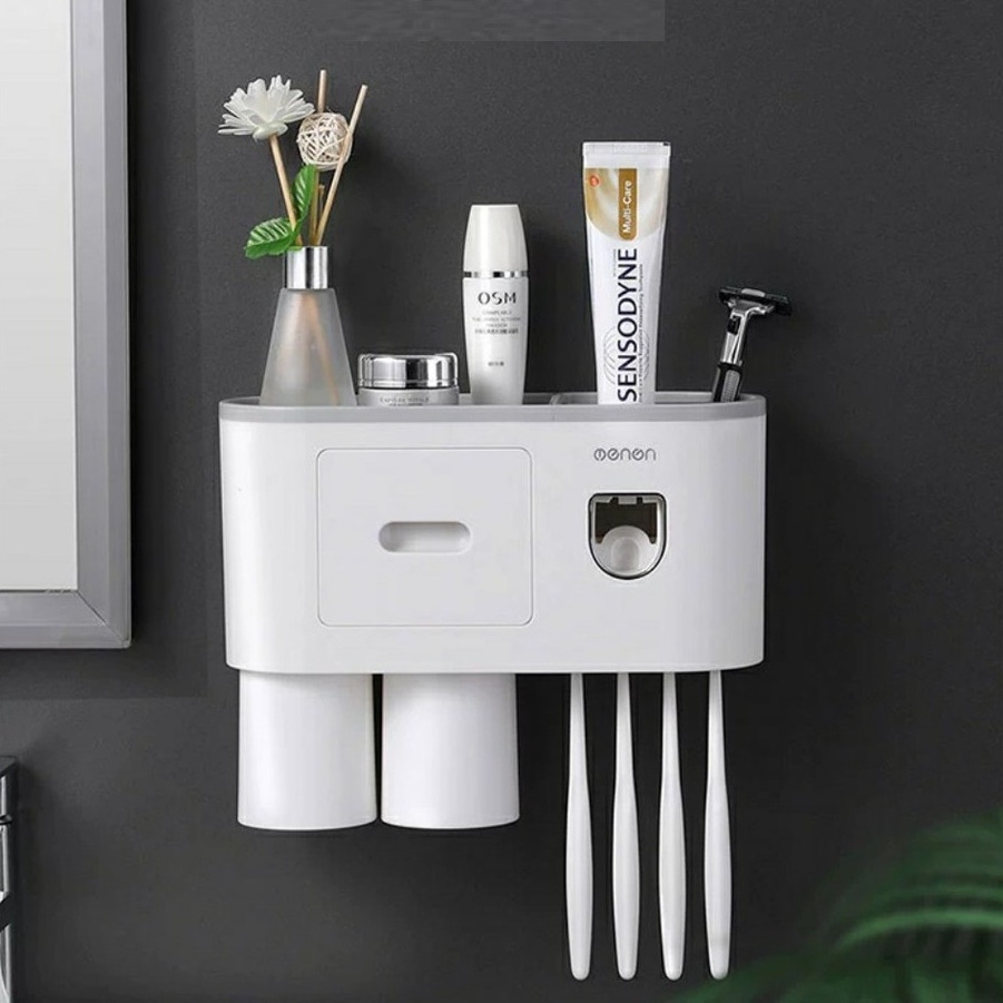 Kệ Nhả Kem Đánh Răng, Bộ 2 Nhả Kem Đánh Răng Tự Động Oenon- Tặng Miếng Dán