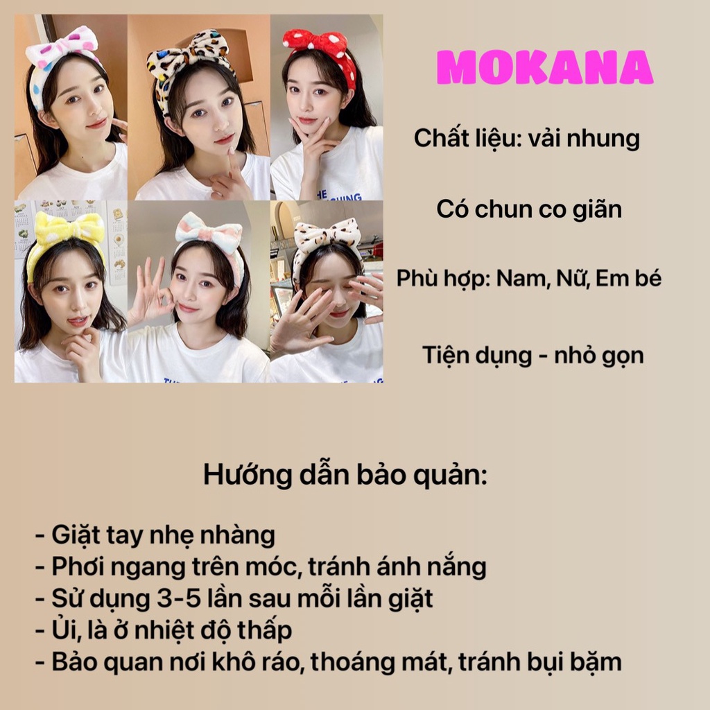 Băng đô cài tóc rửa mặt trang điểm skincare gắn nơ xinh xắn MOKANA BD08