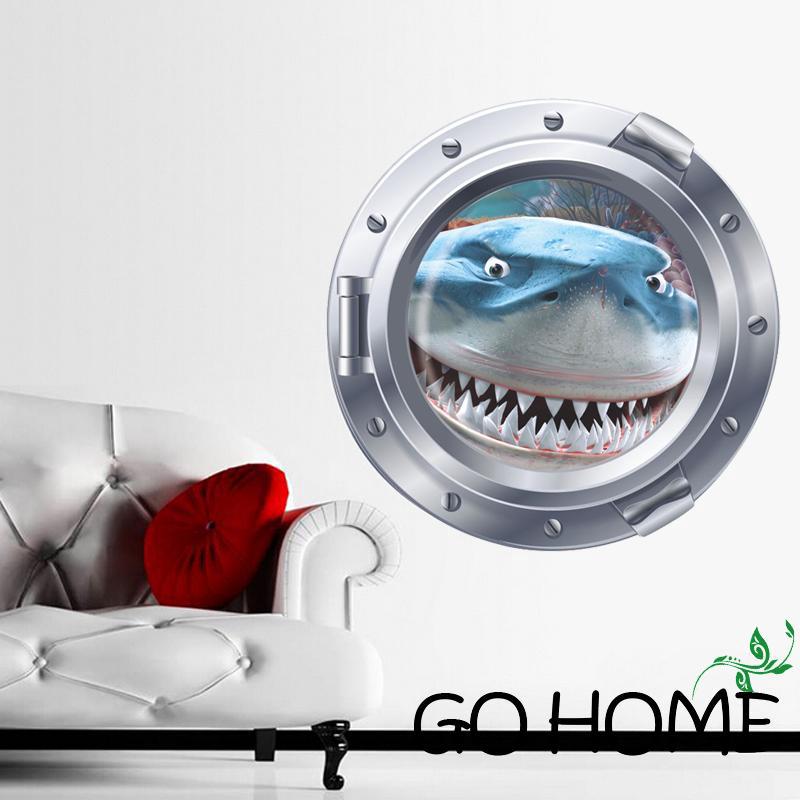Miếng sticker dán tường 3D thiết kế cá mập độc đáo cá tính dùng để trang trí tiện dụng