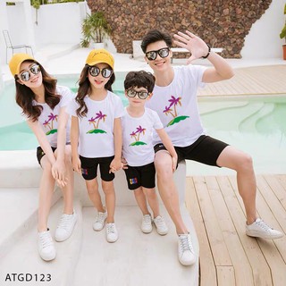 ÁO THUN GIA ĐÌNH IN HÌNH CÂY DỪA TRÊN ĐẢO HOANG - ATGD123