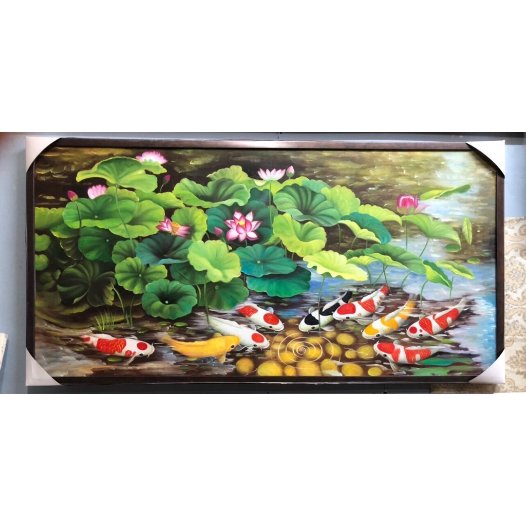 Tranh sơn dầu trang trí phòng khách sang trọng size lớn vẽ trên vải canvas cao cấp kèm khung đẹp.