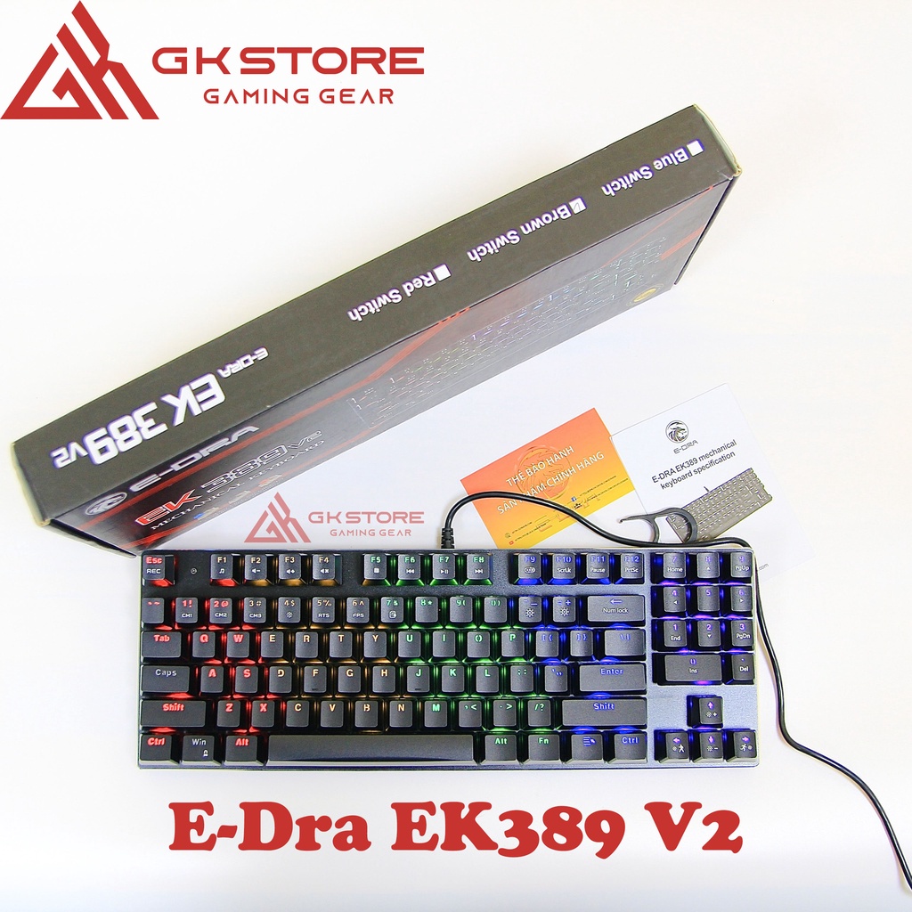 Bàn phím cơ⚡️𝐂𝐚𝐦 𝐤𝐞̂́𝐭 𝐜𝐡𝐢́𝐧𝐡 𝐡𝐚̃𝐧𝐠⚡️E-Dra EK389 V2, thiết kế gọn gàng có phím số, gõ êm tay xài bền