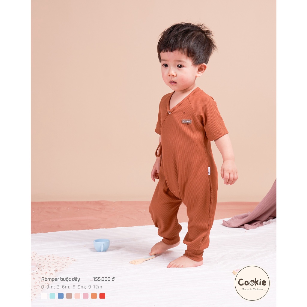 Bộ Romper Buộc Dây COOKIE Cộc Tay Vạt Chéo Ống Bom 0-3/3-6/6-9M Chất Liệu Air-Cool Knitwear Điều Hoà Nhiệt 4 Mùa