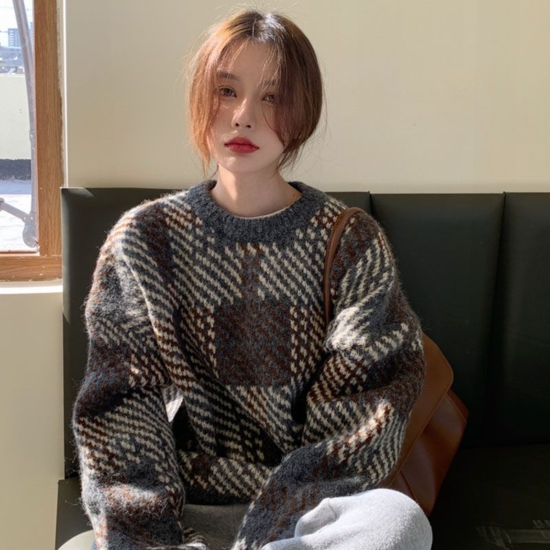 [spot] Thicker version[Phiên Bản Hàn Quốc] Áo sweater Dệt Kim Dài Vừa Dày Dáng Rộng 2 Màu Có Sẵn