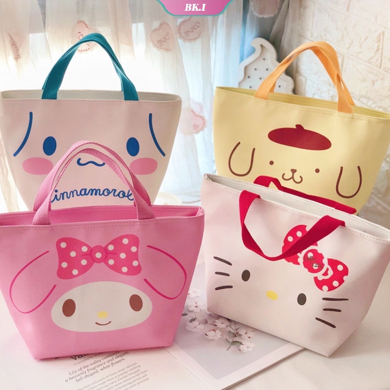 SANRIO Túi Xách Da PU Đựng Hộp Cơm Trưa In Hình Mèo hello kitty Xinh Xắn Tiện Dụng