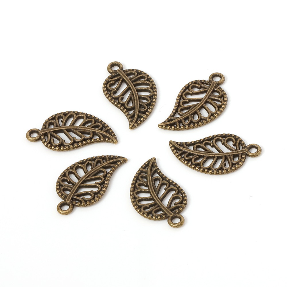 Bộ 50 Mặt Vòng cổ / Vòng Tay / Lắc Chân Hình Lá Cây Bằng Kim Loại 17x9mm