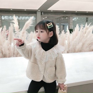 Áo Khoác Lông Cừu Cổ Ren Dày Dặn Ấm Áp Cho Bé Gái V210 - NamKidShop