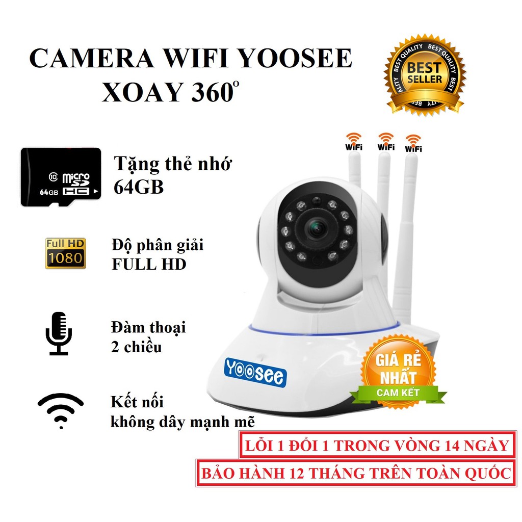 [Mã ELCA12 giảm 7% đơn 500K]Camera Yoosee 2.0M Full HD -Tặng Kèm Thẻ Nhớ 64GB - Camera IP Wifi Đàm Thoại 2 Chiều