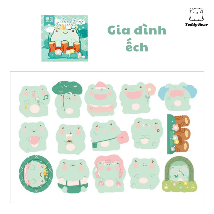 Hộp 45 Sticker Gia Đình Ếch/ Thỏ/ Mèo Siêu Dễ Thương - Miếng Dán Động Vật Trang Trí Sổ DUASHOP.
