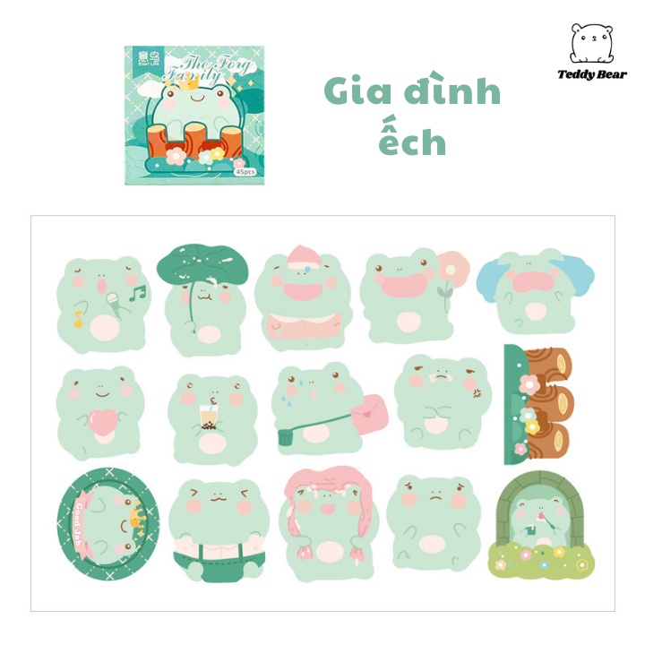 🍉Hộp 45 Sticker Gia Đình Ếch/ Thỏ/ Mèo Siêu Dễ Thương - Miếng Dán Động Vật Trang Trí Sổ DUASHOP.