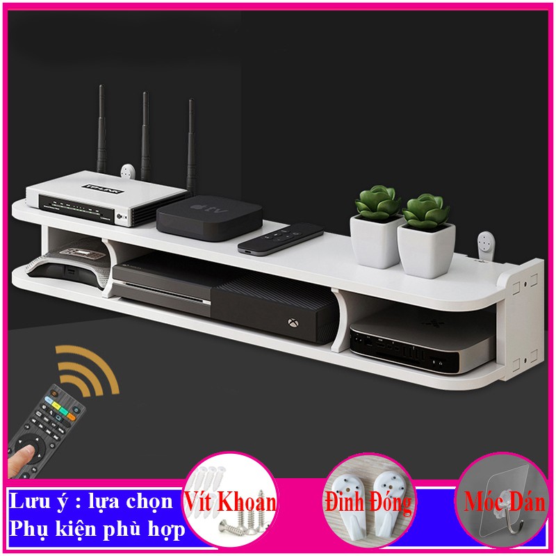 kệ wifi treo tường 2 tầng, kệ trang trí tivi, đặt đầu thu kỹ thuật số, ổ cắm điện, đồ trang trí - a31