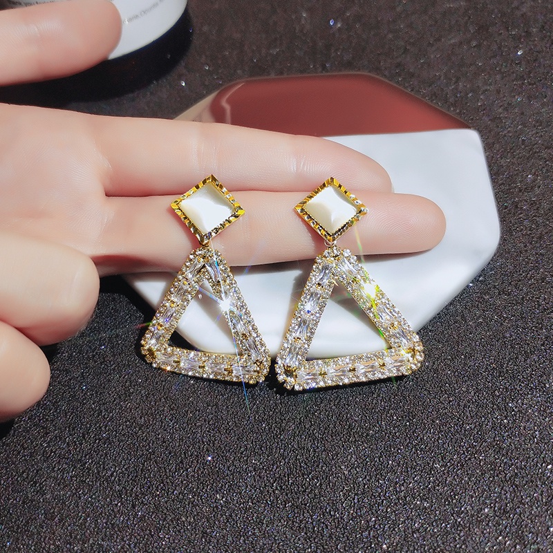 [Jiudolan] Bông Tai Đính Đá Zircon Hình Tam Giác Lấp Lánh Sang Trọng Phong Cách Hàn Quốc Cho Cô Dâu