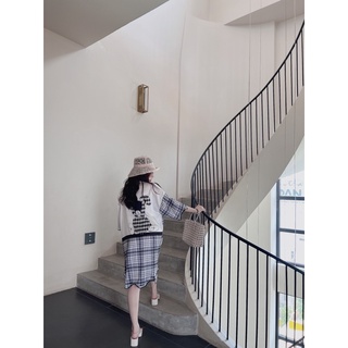 Váy ngủ lụa lượn sóng - thỏ caro