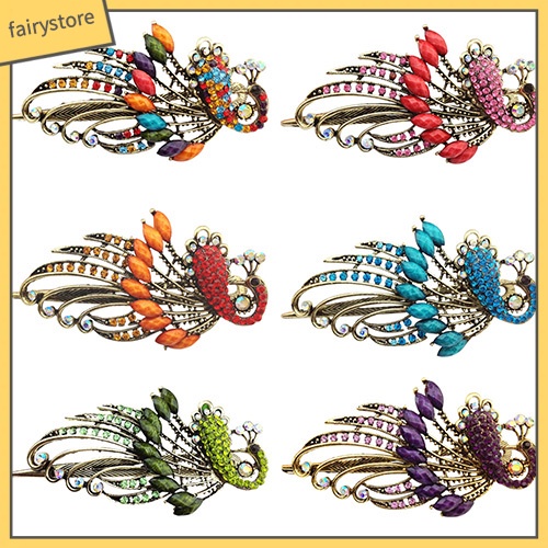 Kẹp tóc hình chim công đính hạt lấp lánh hợp thời trang dành cho nữ