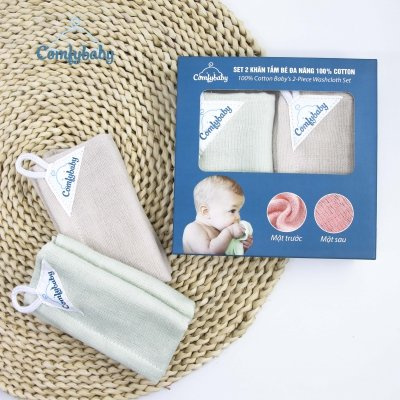 Set 2 khăn mặt - khăn kỳ tắm cho bé 100% Cotton cao cấp Comfybaby