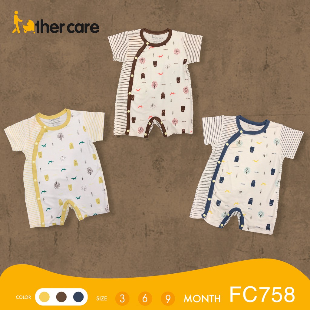 Body Cộc Tay Trẻ em họa tiết Gấu Cáo cài lệch Kẻ-Họa tiết - FatherCare Fc758