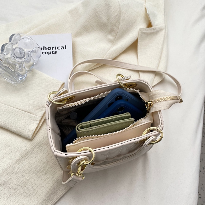 Túi Đeo Vai Hình Vuông Họa Tiết Vân Kim Cương Phong Cách Hàn Quốc Cho Nữ