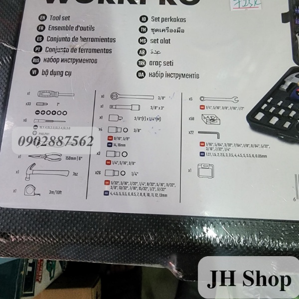 bộ dụng cụ sửa chữa 165 chi tiết workpro hàng xịn USA (kìm, búa, tuýp, cờ lê, tua vít)