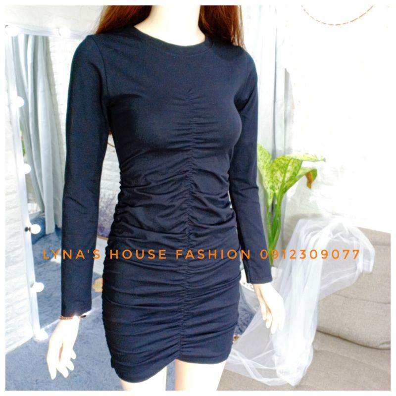 Đầm Nữ Váy Body 🌸 FREESHIP 🌸 Tay Dài Cổ Tròn Nhún Sườn Sang Chảnh LH110