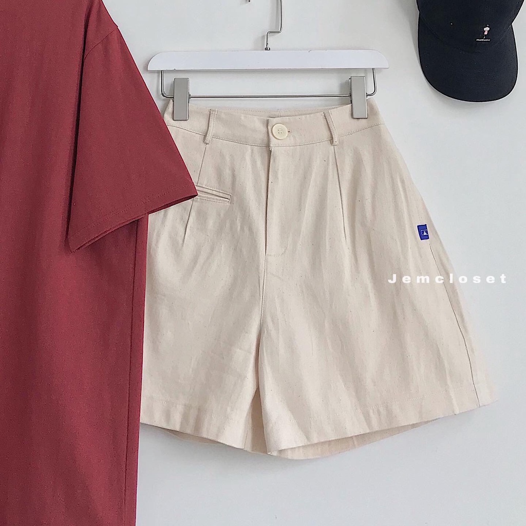 Quần Short Kaki Nữ JEM CLOSET Vải Dày Dặn Quần Đùi Nữ Ống Rộng PENNI Thiết Kế Đơn Giản Mặc Lên Thon Chân Dễ Phối Đồ 2766