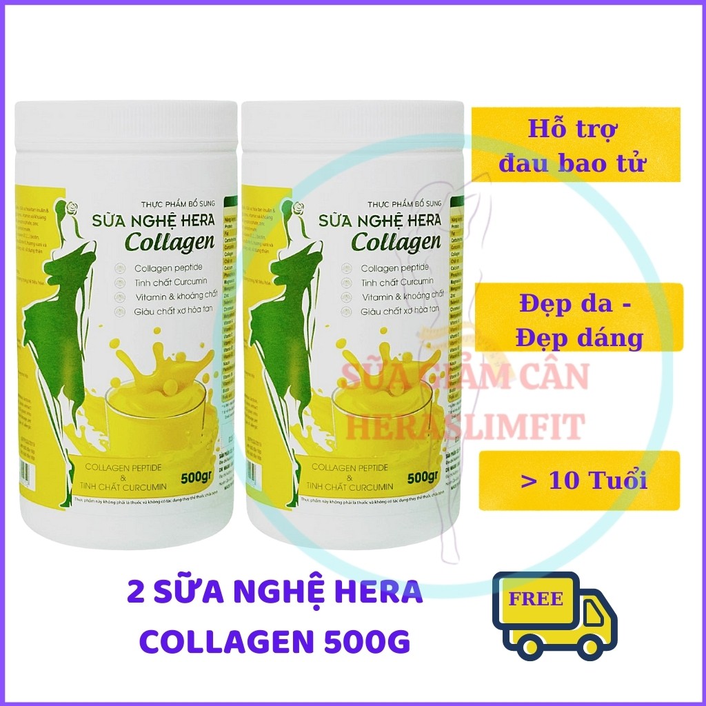 Sữa Nghệ HERA Collagen HC02 Đẹp Dáng -  Đẹp Da - Hỗ Trợ Đau Dạ Dày [CHÍNH HÃNG](02 HỘP 500GRAM)