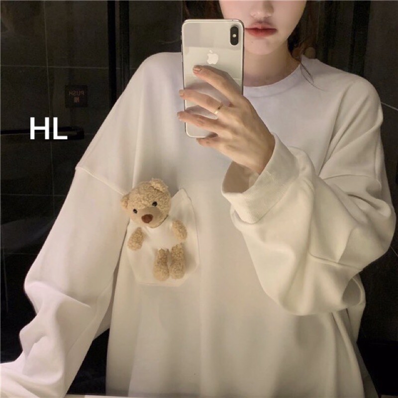 áo nỉ dài tay túi gấu bông