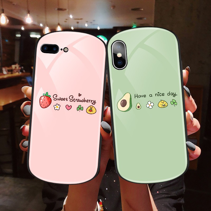 [người bán địa phương] [ IPHONE ] Ốp Lưng Kính Cường Lực Viền Cong Trái Cây - K031