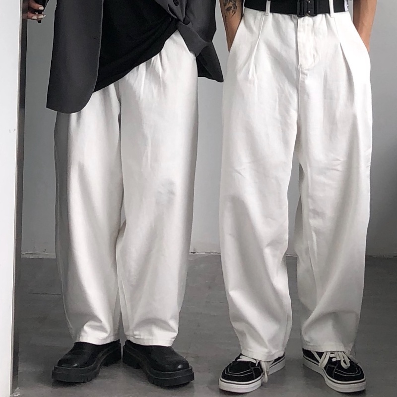 ♞AFF LIGA♞ Quần jean dài lưng cao dáng rộng màu sắc đơn giản thời trang theo phong cách hàn quốc cho nam