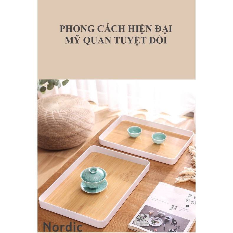 Khay nhựa vân gỗ phong cách hiện đại dáng tròn và dáng chữ nhật
