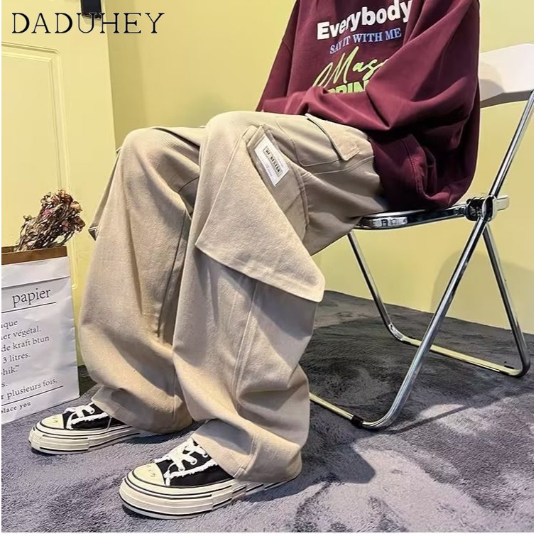 DaDuHey Men's and Women's Hip-Hop Fashionable Brand Loose Straight Casual Pants American High Street Vibe Overalls