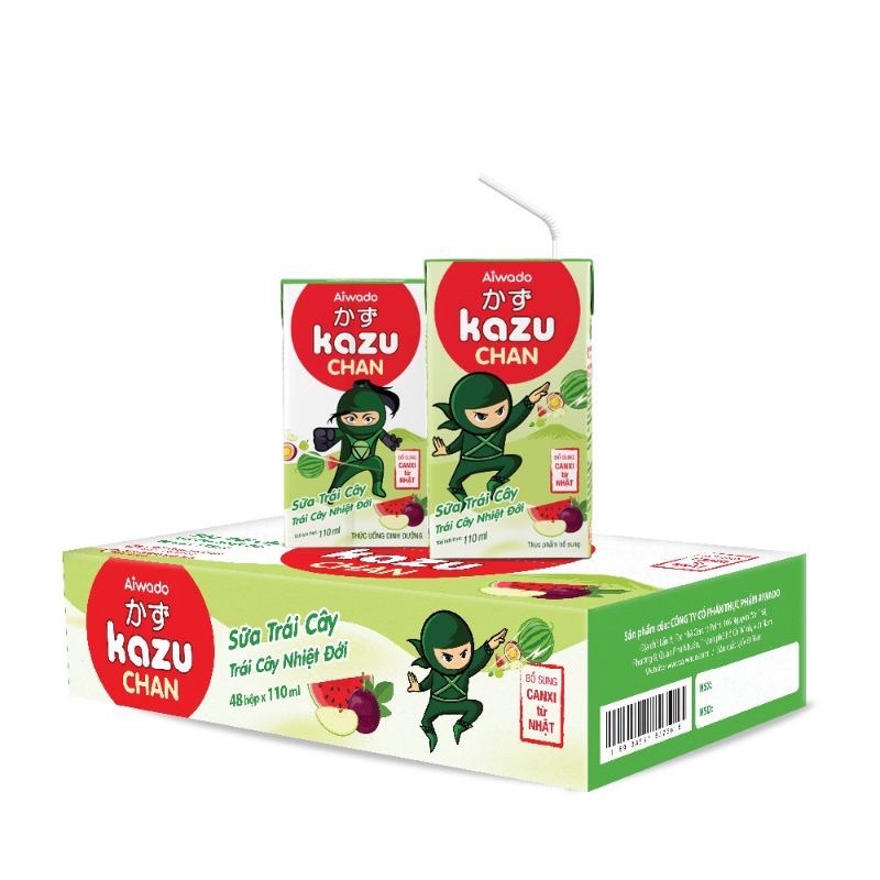 Lốc 4 hộp sữa trái cây Kazu Chan 180ml - đủ vị (cam kết chính hãng)