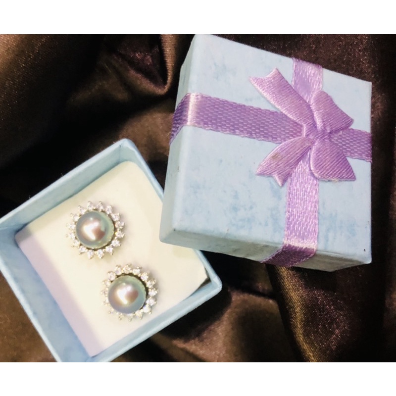 Bông tai bạc s925 màu xám đính đá