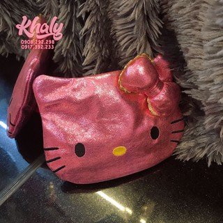 Bóp ví tiền cầm dây kéo da mềm kiểu ánh kim 1 ngăn hình Hello Kitty  màu hồng dành cho nữ và các bạn gái - 50KJ206
