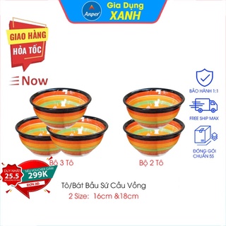 Mua Bộ 2 tô sứ 3 bát sứ cầu vồng ANPER 16 18 cm an toàn sang trọng an toàn chính hãng