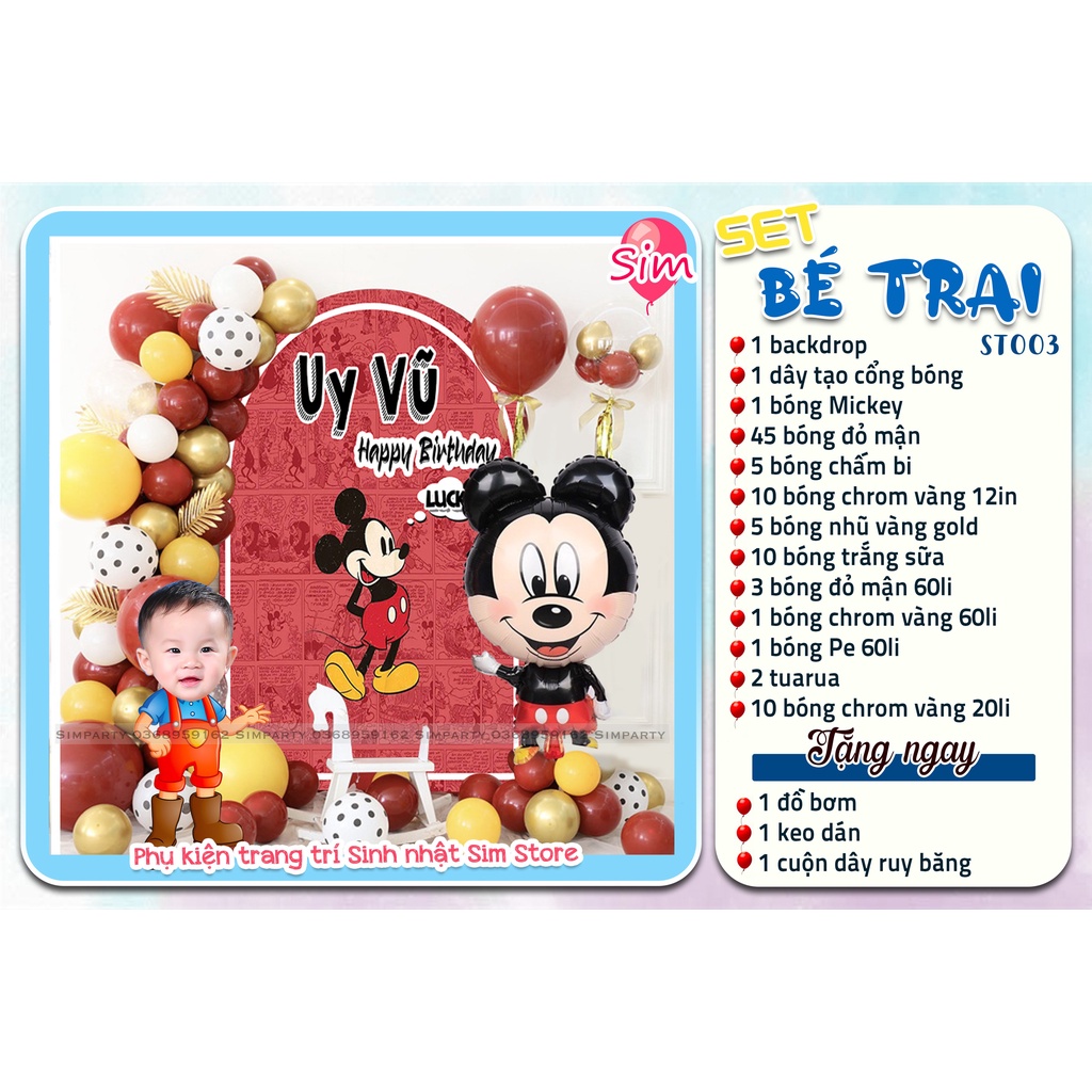 Set trang trí sinh nhật, trang trí thôi nôi, đầy tháng bé trai bé gái hot trend siêu dễ thương trọn bộ đầy đủ Simparty
