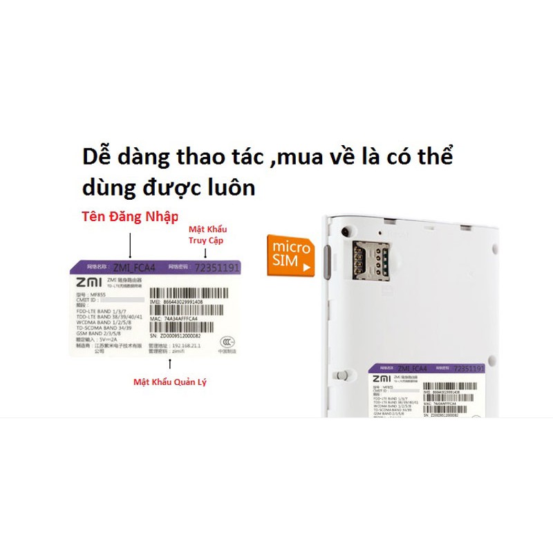 Bộ phát wifi di động 3G, 4G Xiaomi ZMI MF855 kiêm pin sạc dự phòng đa năng