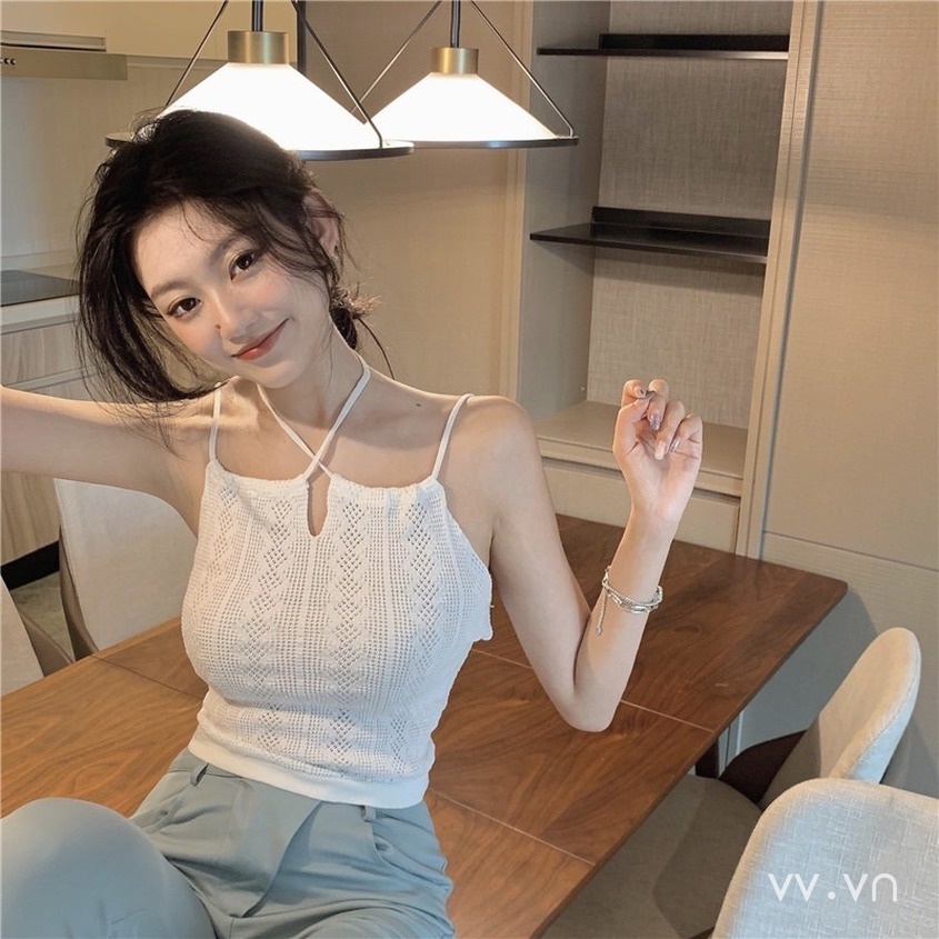 Xj-vvn Áo Dệt Kim Sát Nách Dáng Ôm Ngắn Màu Trơn Khoét Lỗ Gợi Cảm Cho Nữ