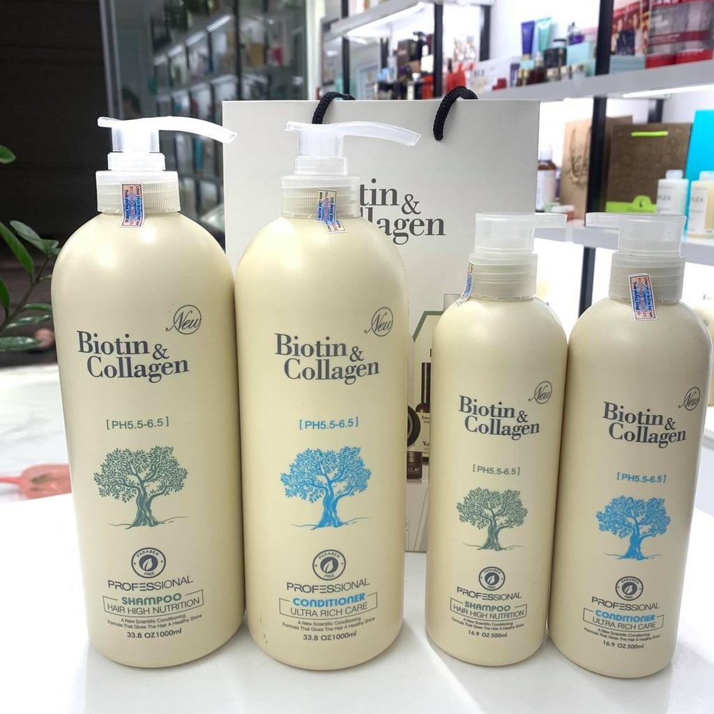 Cặp Dầu gội xả biotin [Siêu mềm mượt 100%-Hàng Auth] Dầu gội xả biotin collagen new siêu mềm mượt cho tóc khô