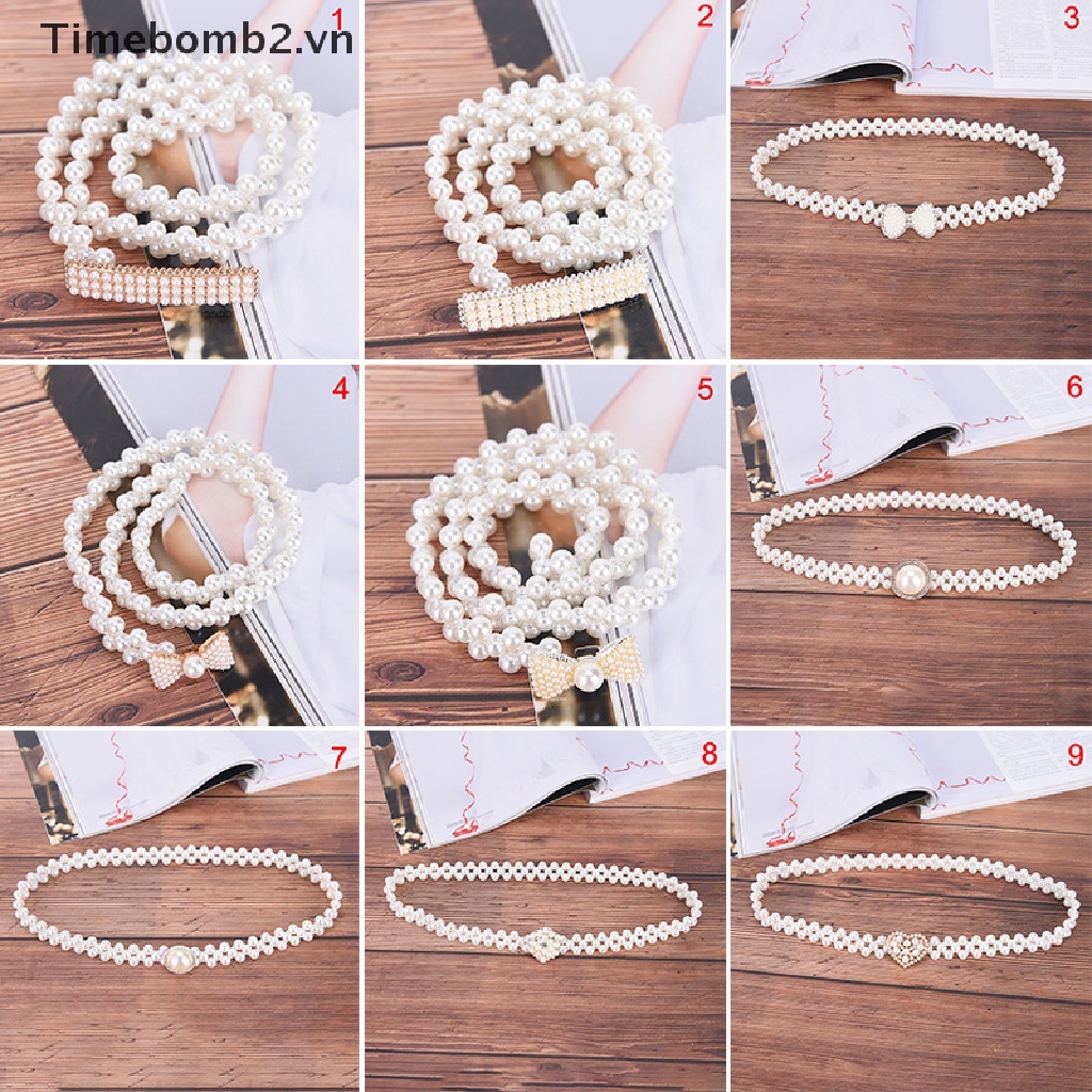 Bộ 2 Thắt Lưng Co Giãn Đính Ngọc Trai Và Hoa Cho Nữ