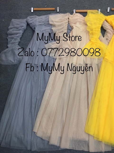 Đầm maxi dự tiệc tay loa xẻ đùi trễ vai lưới TRIPBLE T DRESS - size M/L - MS246V