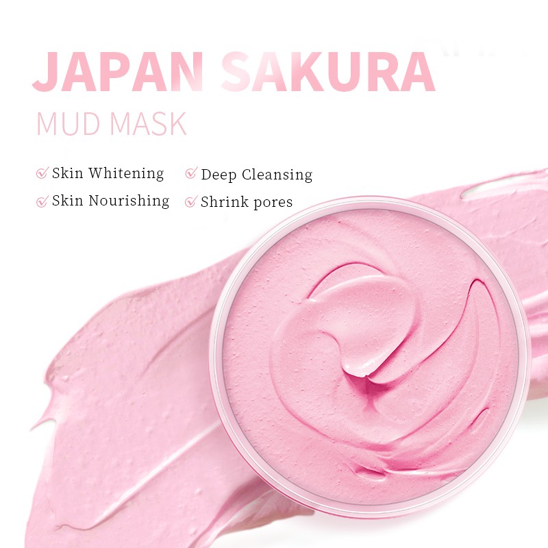 LAIKOU Sakura Mud Mask Làm sạch sâu loại bỏ mụn đầu đen Kiểm soát mặt nạ đất sét Mặt nạ chăm sóc da 80g