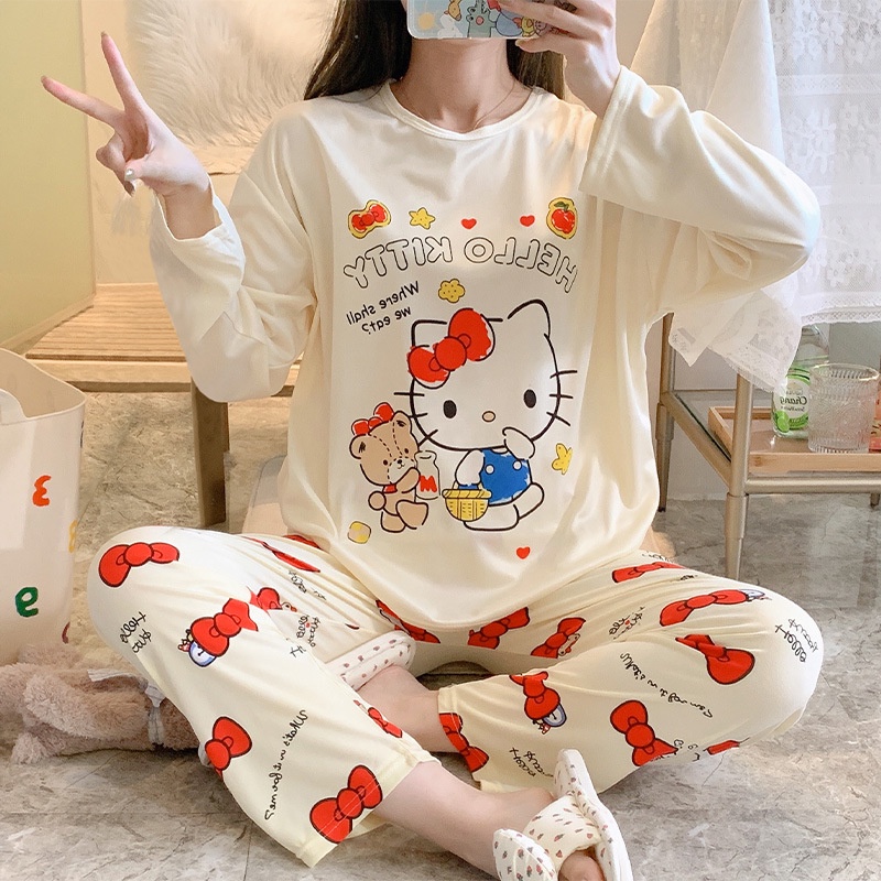 Đồ bộ nữ tay dài thun cotton sữa quảng châu