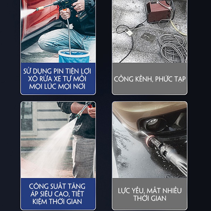 Máy bơm rửa xe, máy rửa xe oto dùng pin 48v, sự dụng trong 3 tiếng liên tục bảo hành 12 tháng