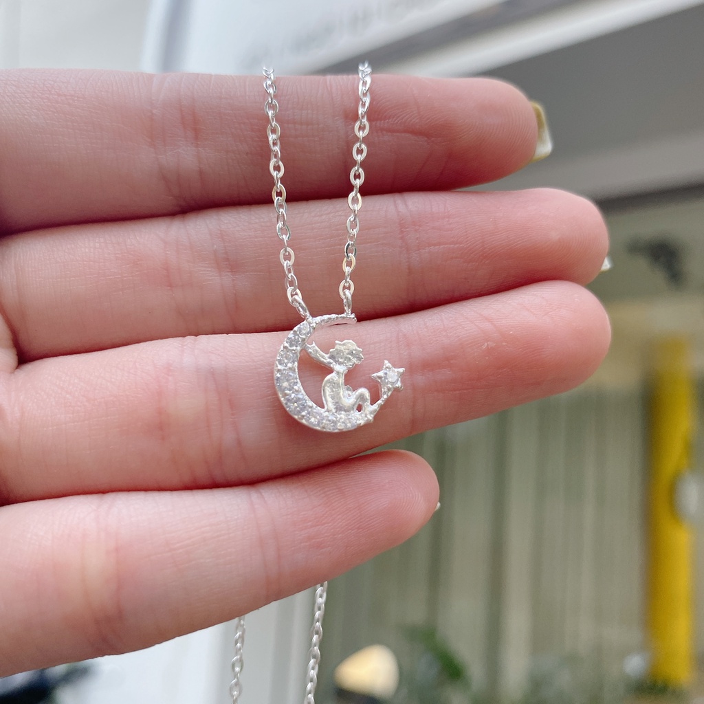 Dây Chuyền Bạc Ta Cao Cấp CaoBac Silver Thiết Kế Trăng Sao Hoạ Tiết Hình Người Độc Đáo, Mới Mẻ Dành Cho Bạn Gái