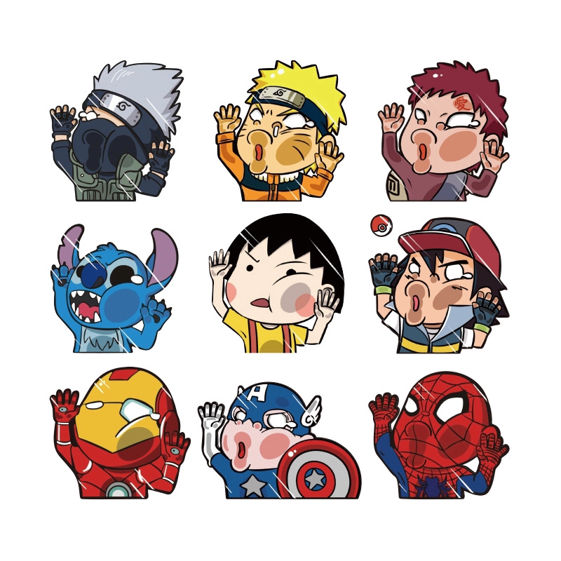 Funny Cartoon Marvel Avengers Super Hero Car Sticker  Superman Spiderman Hit The Window Decal