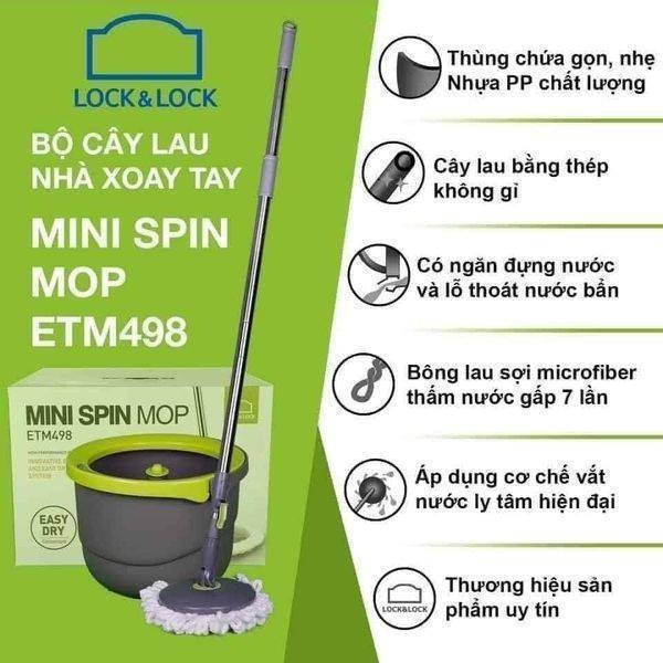 [LOCK&amp;LOCK] Cây lau nhà LOCK&amp;LOCK mini spin mop ETM498 kèm 2 bông lau