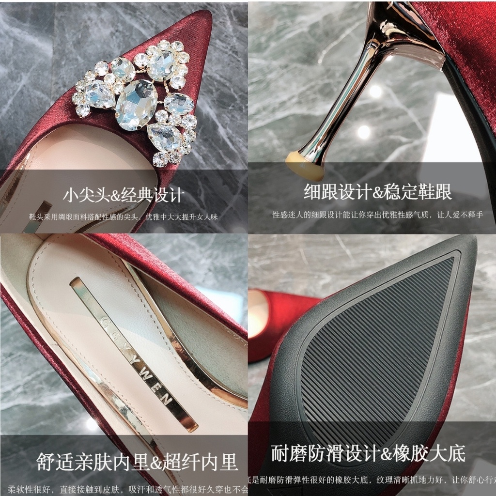 Giày cao gót, giày cưới đẹp chất liệu lụa satin đính đá cao cấp - GCCD009